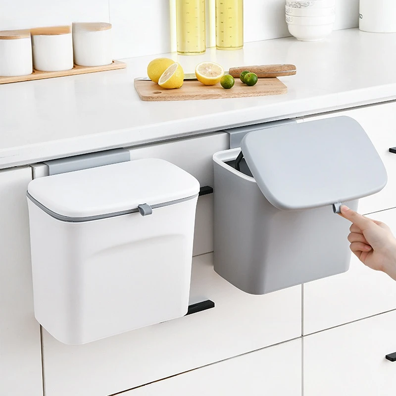 

Wall Mounted Hanging Trash Bin For Kitchens Cabinet Door With Lid Kitchen Trashs Bin Garbage Cans Counter Bins Trash Can Kitchen