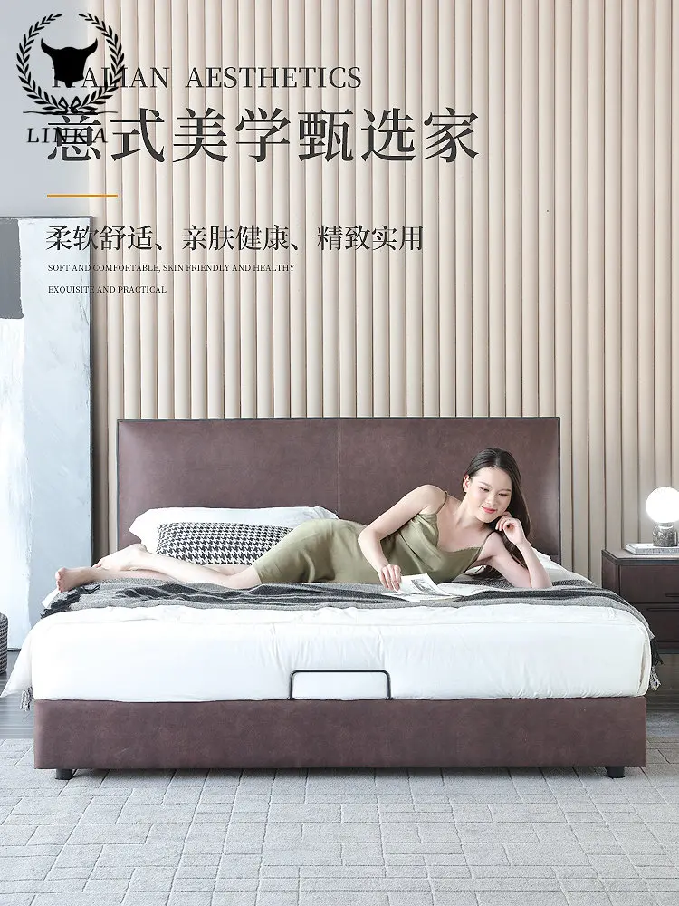 

Итальянская Минималистичная зеркальная тканевая кровать с роскошной технологией, нордическая Минималистичная Современная двуспальная кровать, свадебная кровать, основная кровать для маленькой квартиры