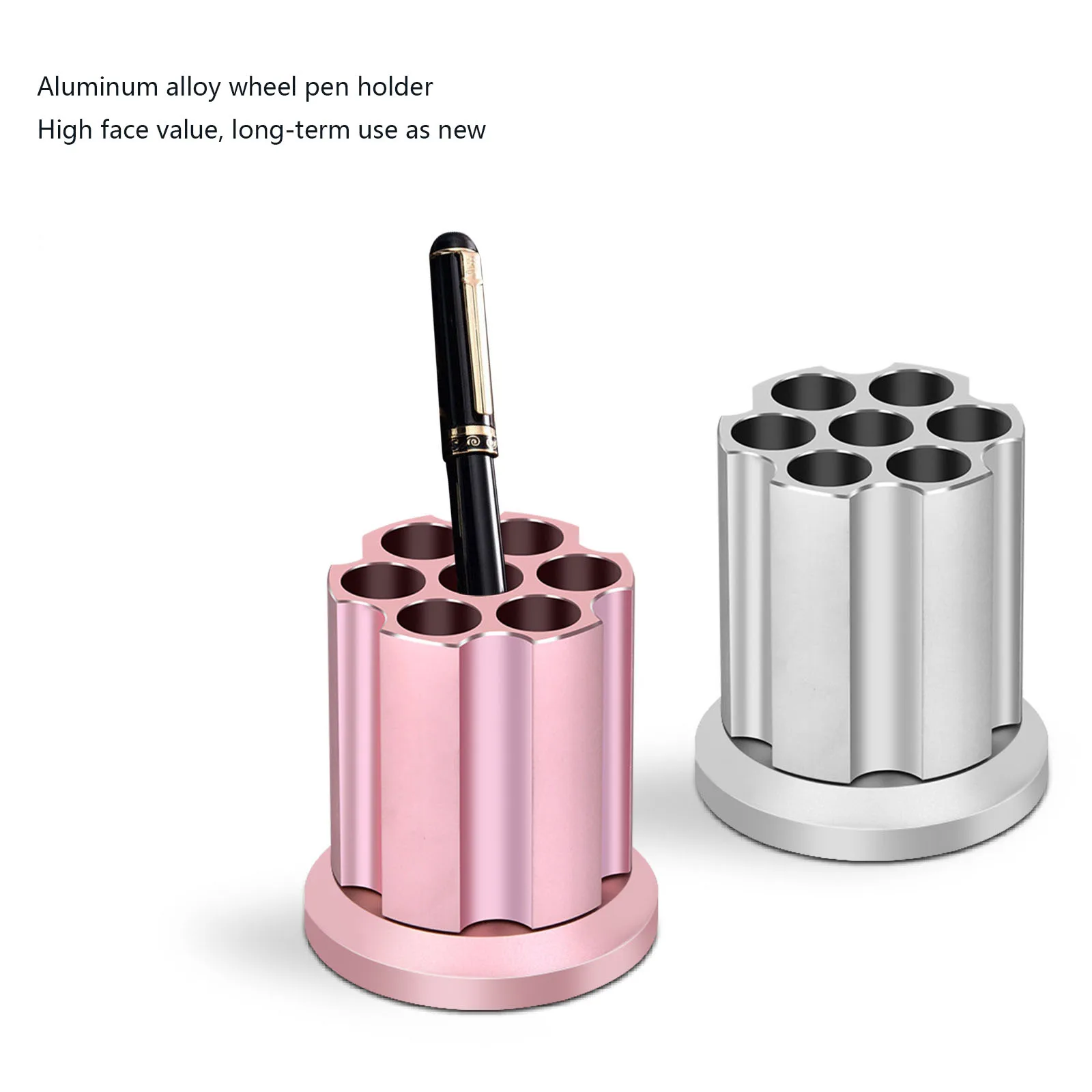 

1PC Cylinder Pen/Pencil Container Aluminum 7-hole Revolver Metal Rotate Pen Holder 360 ​​Degrees Spin Gift Decorate