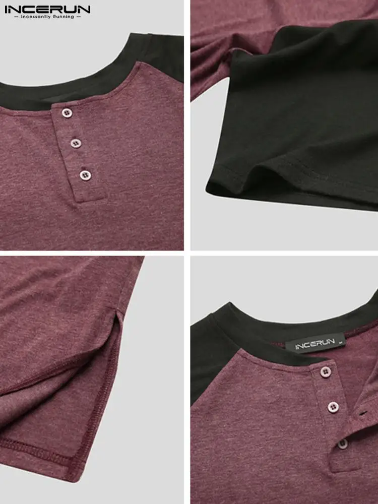 INCERUN Sleep Tops Summer Short Sleeve O-Neck Patchwork Nightgown Men's Sleepwear Dress Pajamas Loose Comfortable Homewear S-5XL