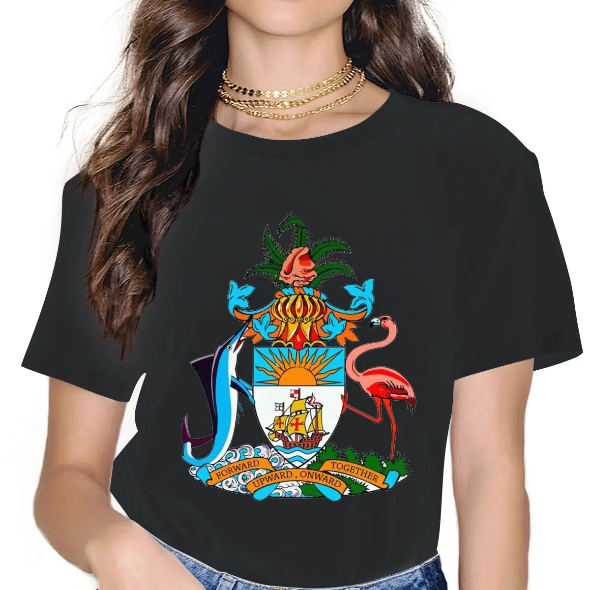 

Bahamas Coat of Arms Female Shirts Samba Joy Temperament History Carnival Parade Loose Vintage Women Clothes Harajuku Blusas
