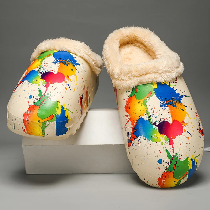 Домашняя хлопковая обувь для мужчин модные тапочки зимние теплые плюшевые тапки