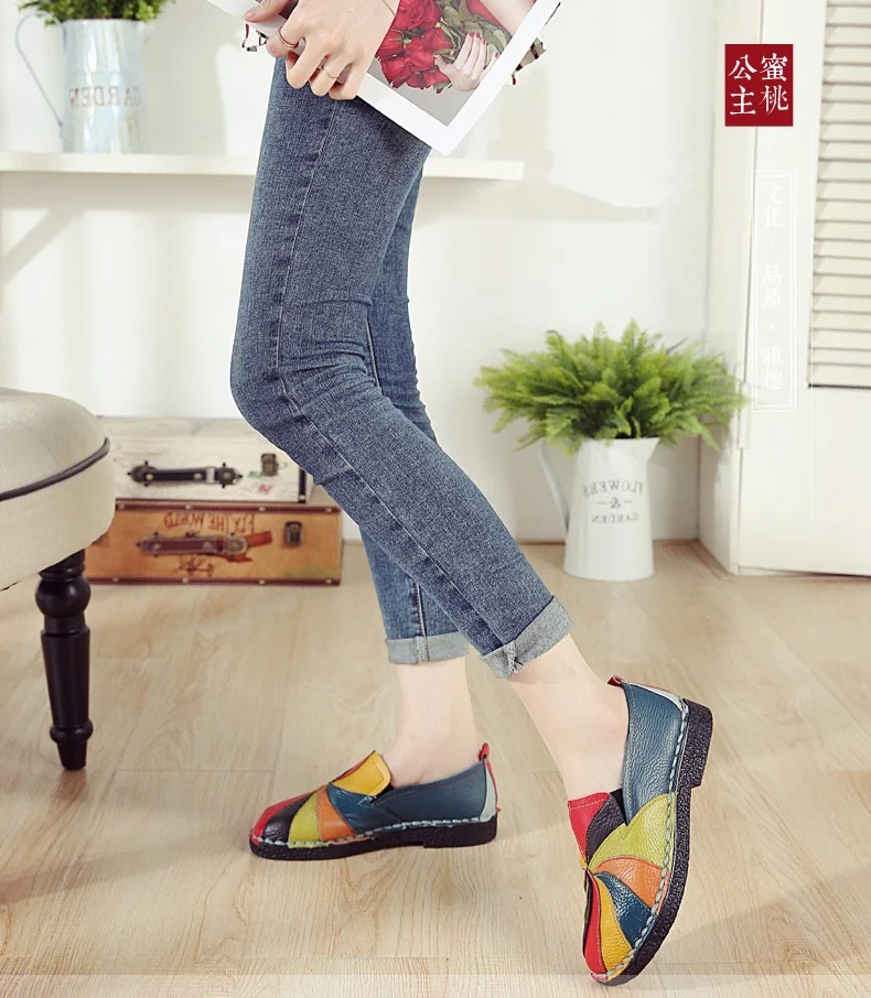 Colorful Patched Sneakers Women Shoes 2023 Retro Luxury Handmade Shoes 2023 Women Spring Genuine Leather Moccasins Plus Size 42