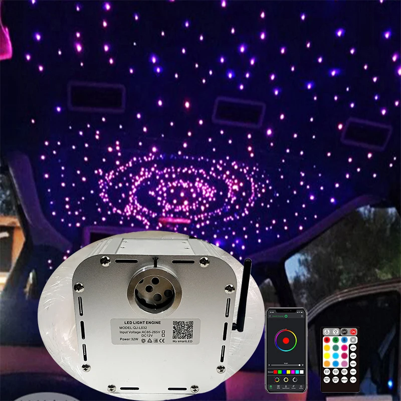 Twinkle Optic Fiber Lights lamp Star ceiling kit Bluetooth APP Control Starry Car roof LED Light Kid Room RGBW 32W WAPP RF phone