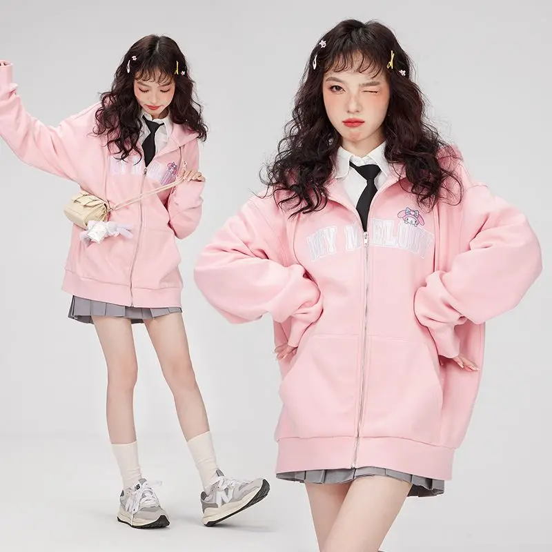 

Kawaii Sanrio милый Kuromi Cinnamoroll многоцветный вышитый свитшот с капюшоном Осень-Зима Новинка свободный жакет для девушек Аниме подарок
