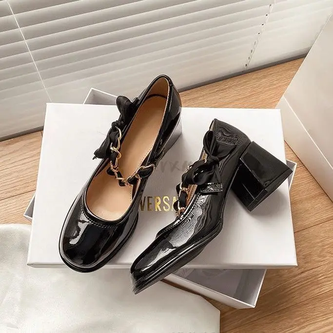 

Women's Shoes 2022 Gothic High-heeled Shoes Platform Shoes on Heels Korean Thick with Square Head Retro Mary Janes Women Pumps