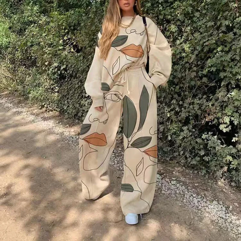 

Women's suit New style fashion printed hoodie trousers casual suit trend 2 piece sets womens outfits
