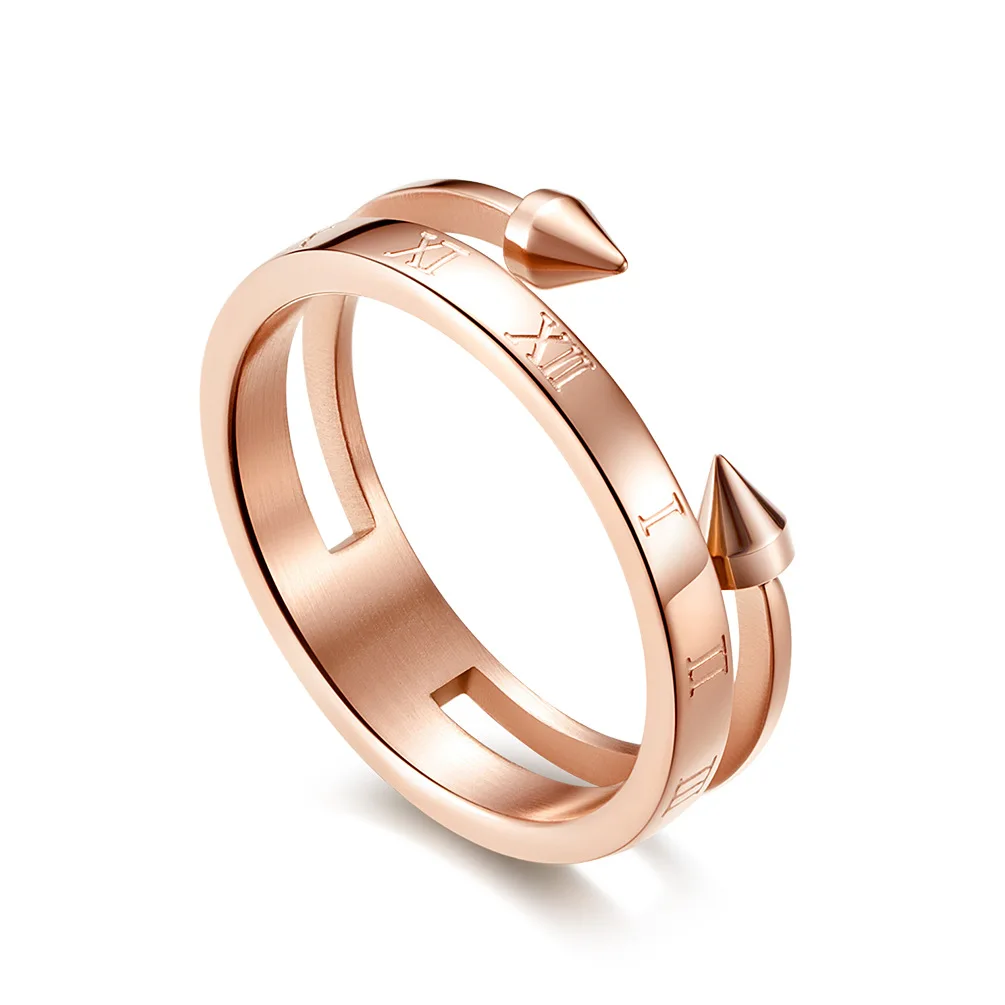 

New Design Fine Stainless Steel Rose Gold Finger Ring for Women with Rivets Roman Digital Anniversary Gift Jewelry