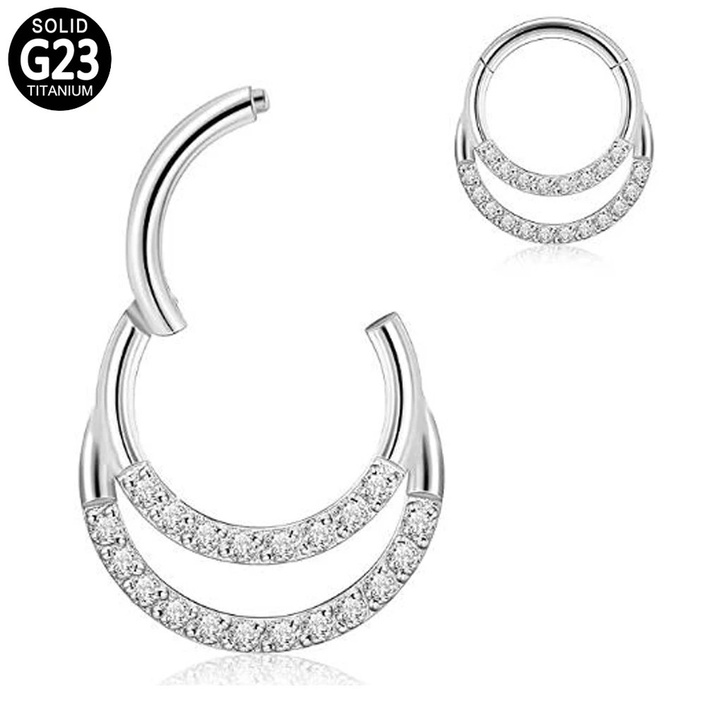 G23 Titanium Clicker Segment Hoop Nose Rings Zircon Moon Shaped  Nostril Septum Piercing Ear Tragus Cartilage Helix Lip Earring