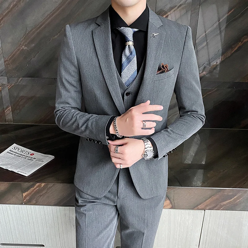 

(Jackets+Vest+Pants) 2022 New style Male spring groom's married tuxedo/Men business suit Men's three-piece casual suit Blazers