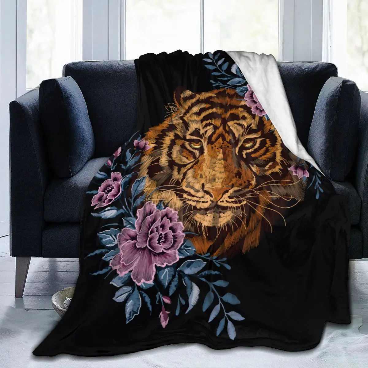 

Фланелевое Одеяло в этническом стиле, легкий тонкий теплый мягкий плед с тигровой головой и светильник Ами, для путешествий, лоскутное шить...