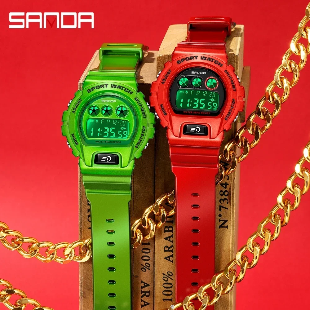 Спортивные женские часы Sanda разноцветные цифровые модные наручные 2021