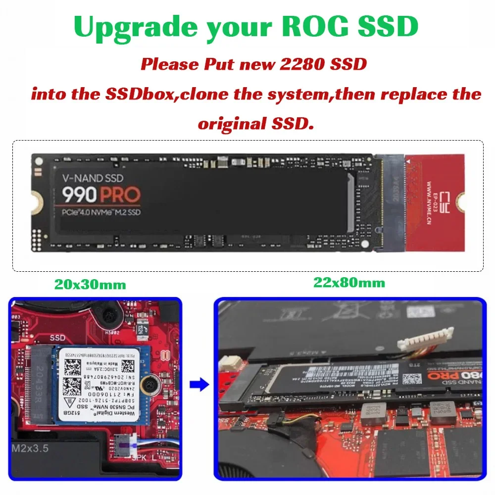 Фото Комплект обновления платы адаптера ROG Flow X13 NVME PCIE4.0 M2–2280, обратная совместимость M-Key 22x30–22x80 мм для расширения хранения №2