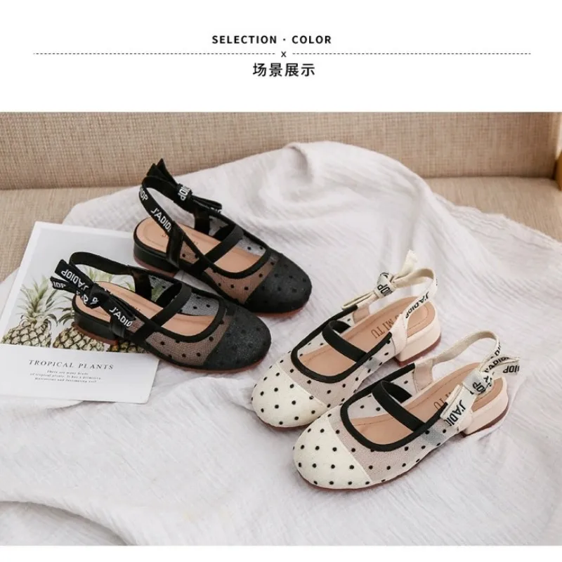 Summer New Fashion Dot Dot Mesh Girls Sandals Children's Elastic Belt Convenient Simple Princess Baotou Shoes