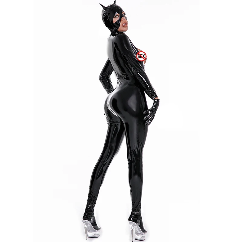 Комбинезоны для взрослых и кошек женские комбинезоны косплея блестящие кожаные