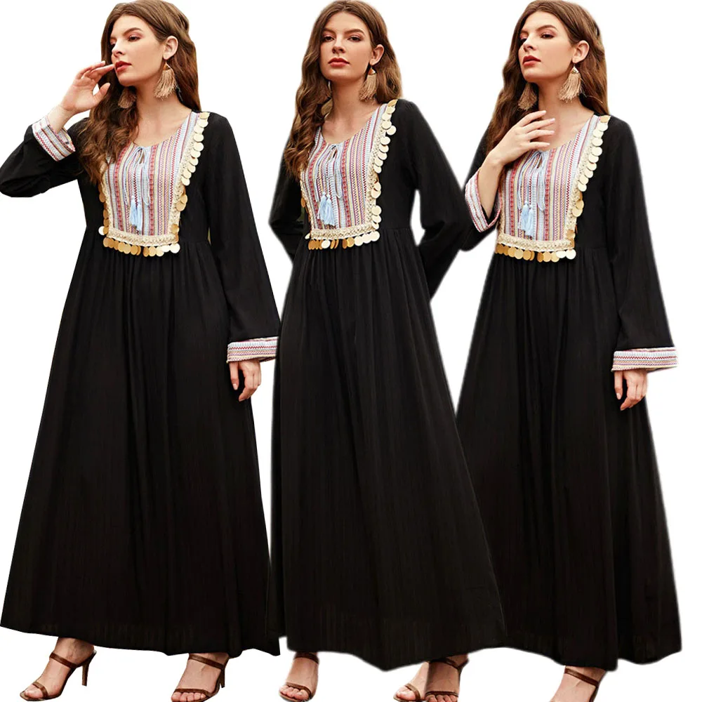 Женское винтажное платье-абайя с этническим принтом, осень 2022, Средний Восток, Дубай, арабский Оман, марокканский кафтан, мусульманская одеж...