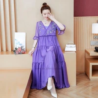 2022 oriental dress women chiffon cheongsam chinese national flower embroidery qipao dress elegant vintage party dress qipao