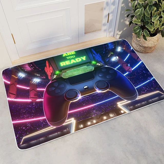 BlessLiving Colorful Gamepad Small Carpet  Boys Bedroom Floor Rugs Game Enthusiasts Polyester Anti-Slip Mats Home Door Decor 1