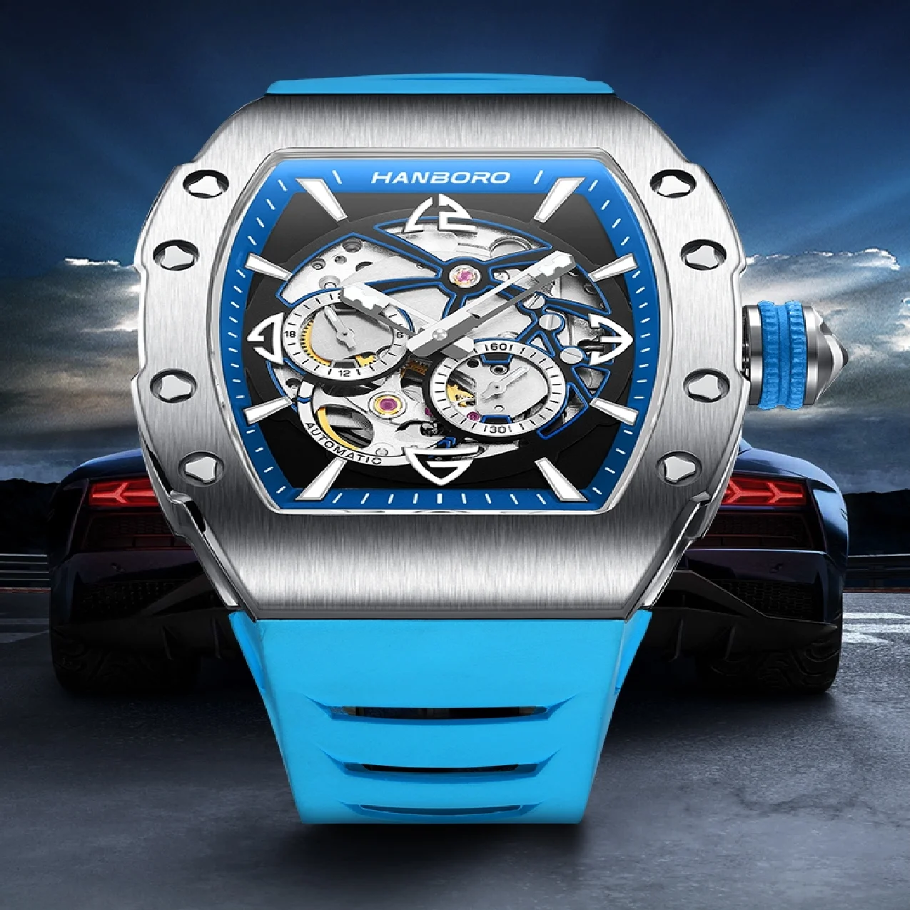 

HANBORO Men Automatic Watches Luxury Waterproof Luminous fashion Mechanical Wristwatch Rubber band watch man Reloj Hombre