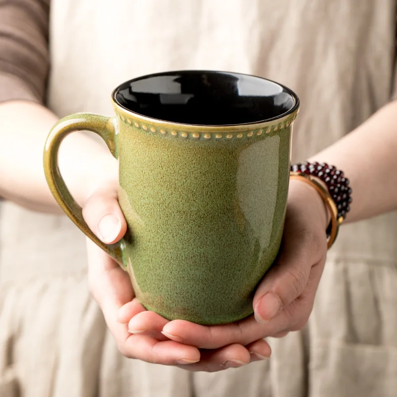 

Retro style green coffee cup mug simple European style office big water cup household ceramic mug