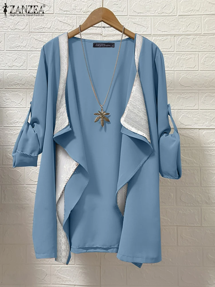 ZANZEA повседневные кружевные лоскутные топы винтажный кардиган с длинными