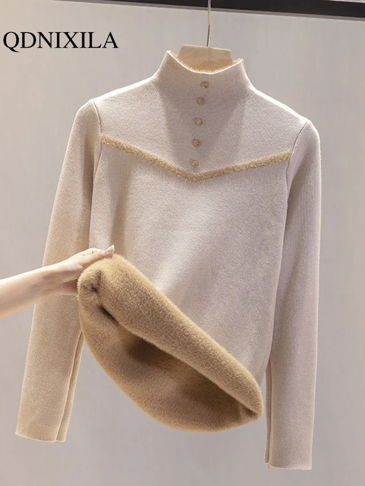 

Женский свитер, пуловеры, Осень-зима 2023, новая одежда для женщин, Толстый Тонкий теплый Топ с длинным рукавом и ложным воротником, женская одежда