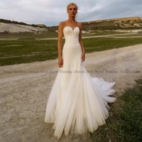 simple mermaid wedding dresses applique strapless print paillette open back sleeveless 2022 summer floor length gowns robe de ma