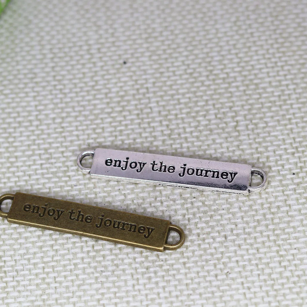 

10pcs/Lot Enjoy The Journey Tag Charms Alloy Connector for Women Bracelet Keychain DIY Metal Jewelry Bulk Accessories 49x8mm