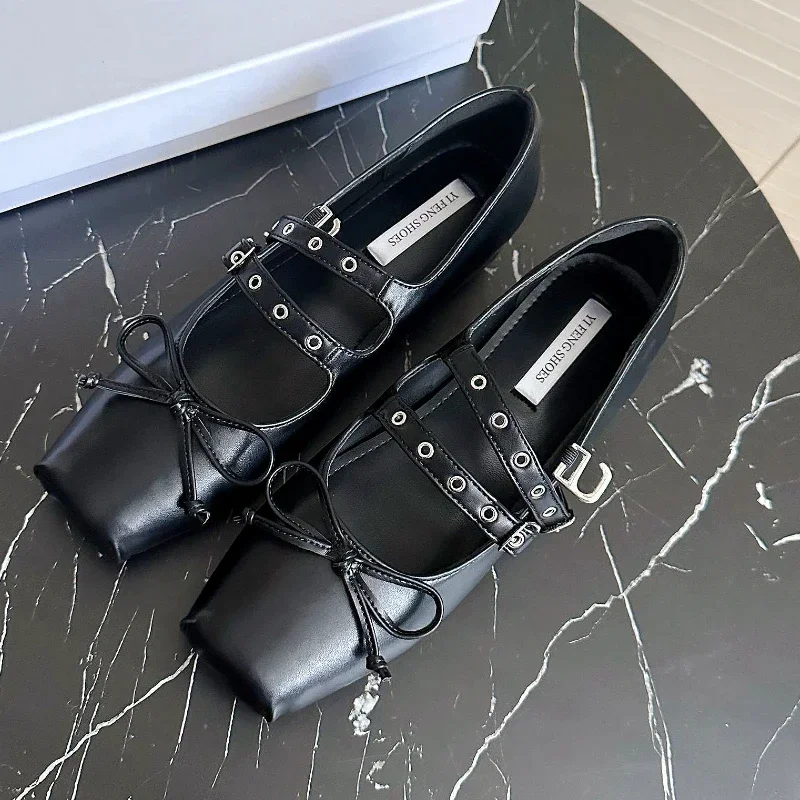 Модные туфли Мэри Джейн с квадратным носком женские дизайнерские балетки милым