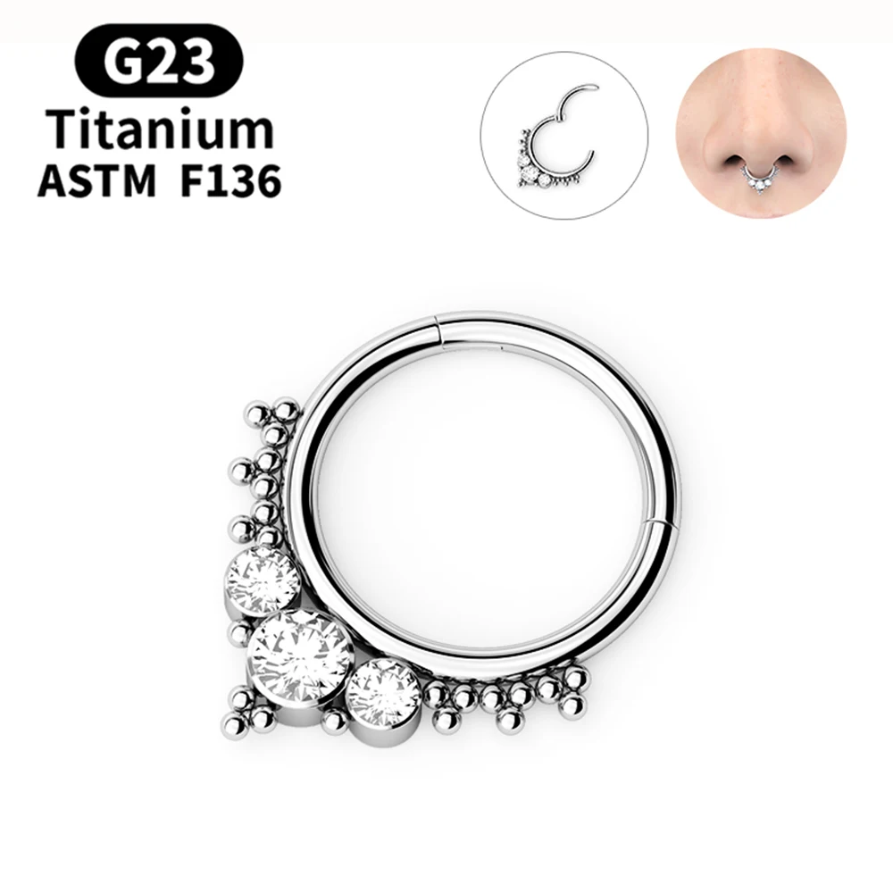 G23 титановое кольцо для носа AAA кубический циркон открытая маленькая перегородка пирсинг высокий сегмент Спиральные серьги хрящи серьги на ...