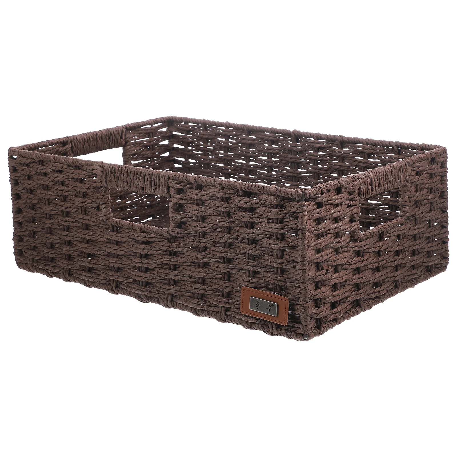 

Woven Storage Basket Desktop Daily Necessities Basket Hollow Handles Basket