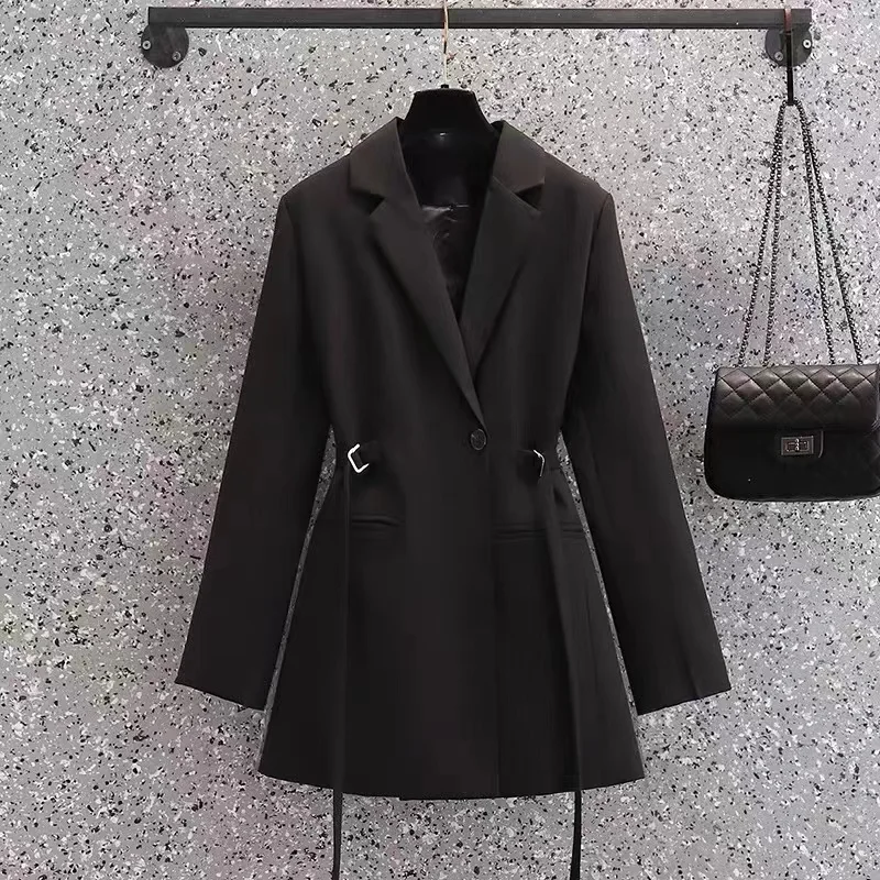 Casual Loose Suit Jacket Women's 2022 Spring New Fashion Korean Version Retro Temperament Waist Mid-Length Suit Jacket Clothes