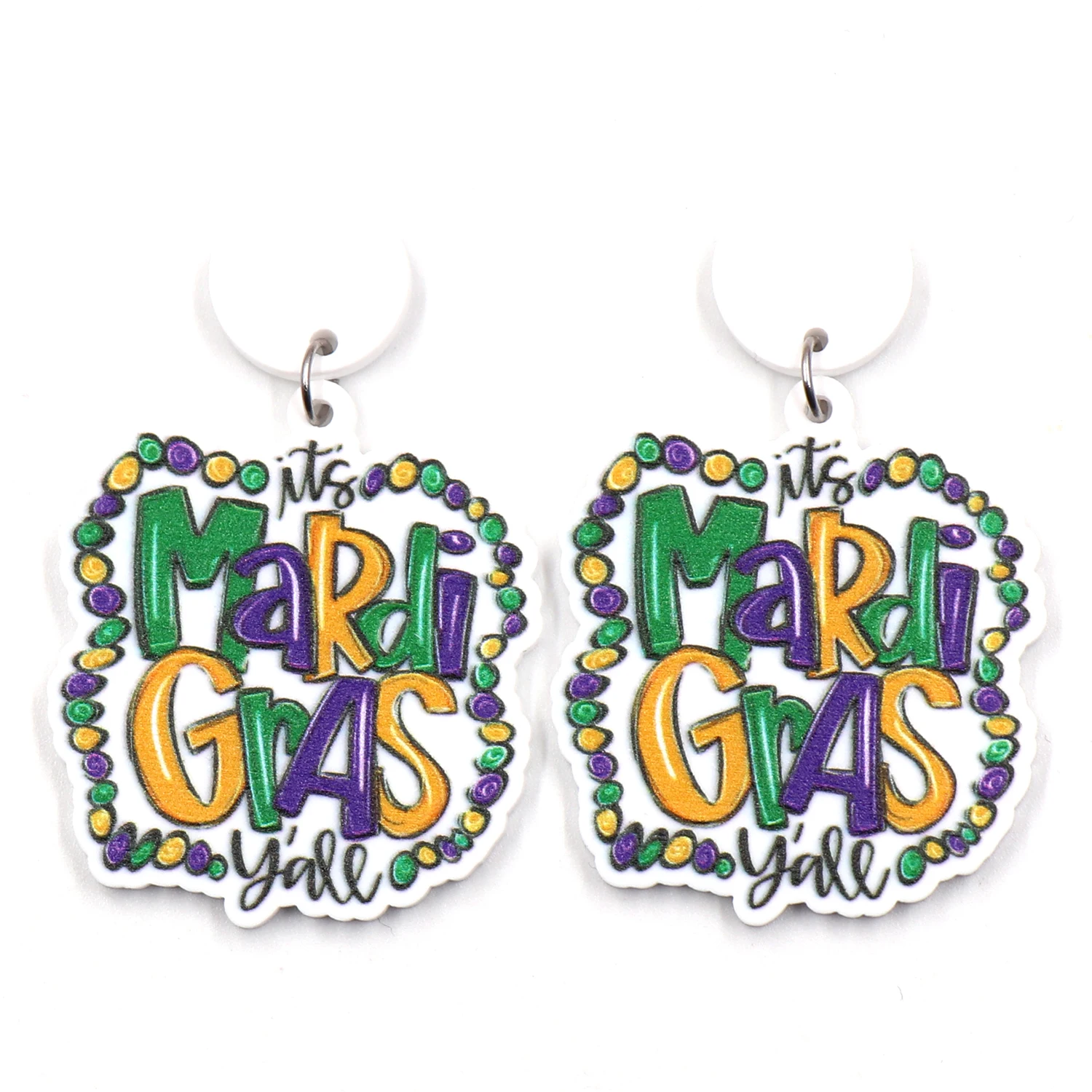 

1pair New product CN Drop it's Mardi Gras y'all TRENDY Acrylic earrings Jewelry for women