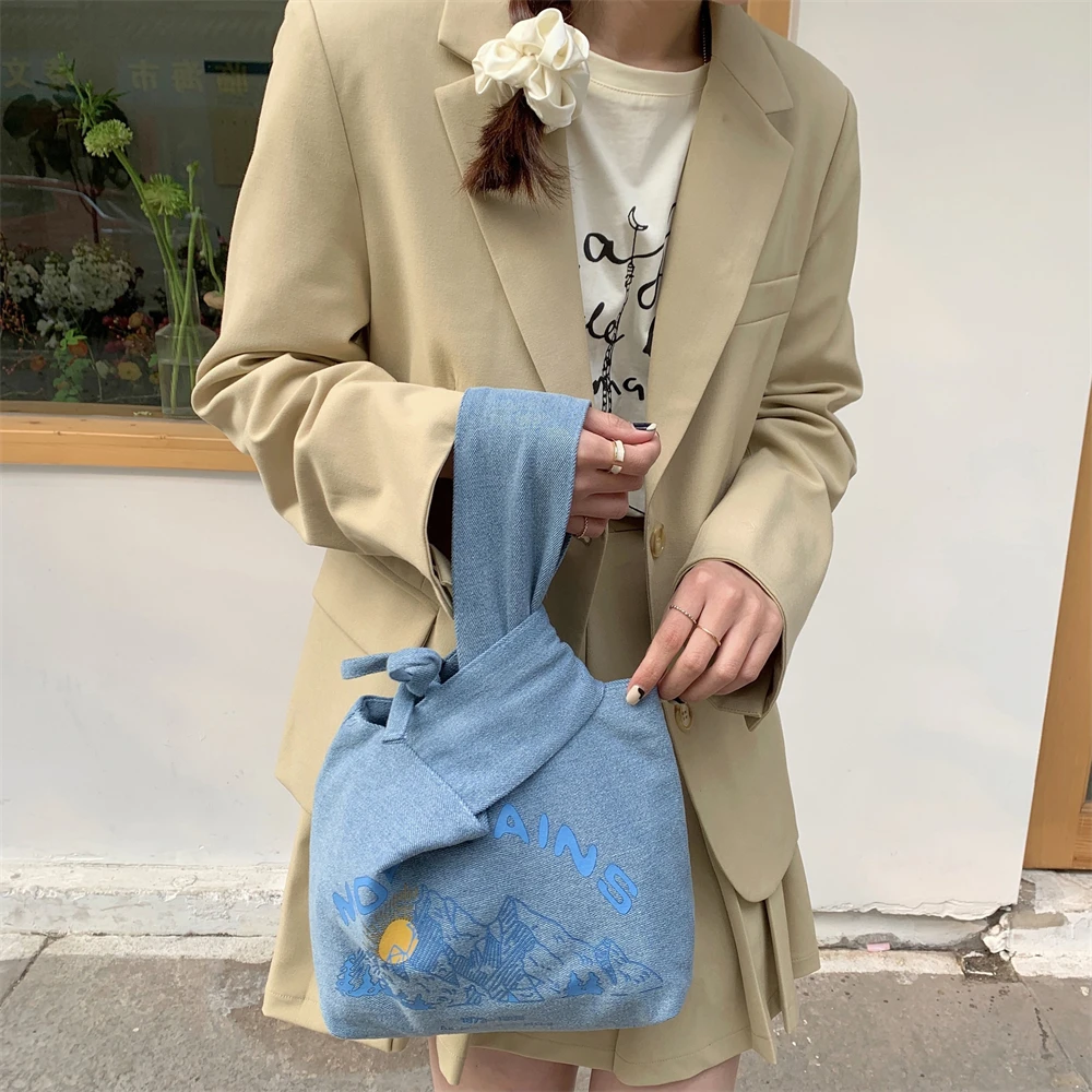 

Women's Cowboys Handbags Knot Wrist Shopping Bag Eco Friendly Reusable Grocery Pouch Lightweight Tote Handbags Coin Purse Bag