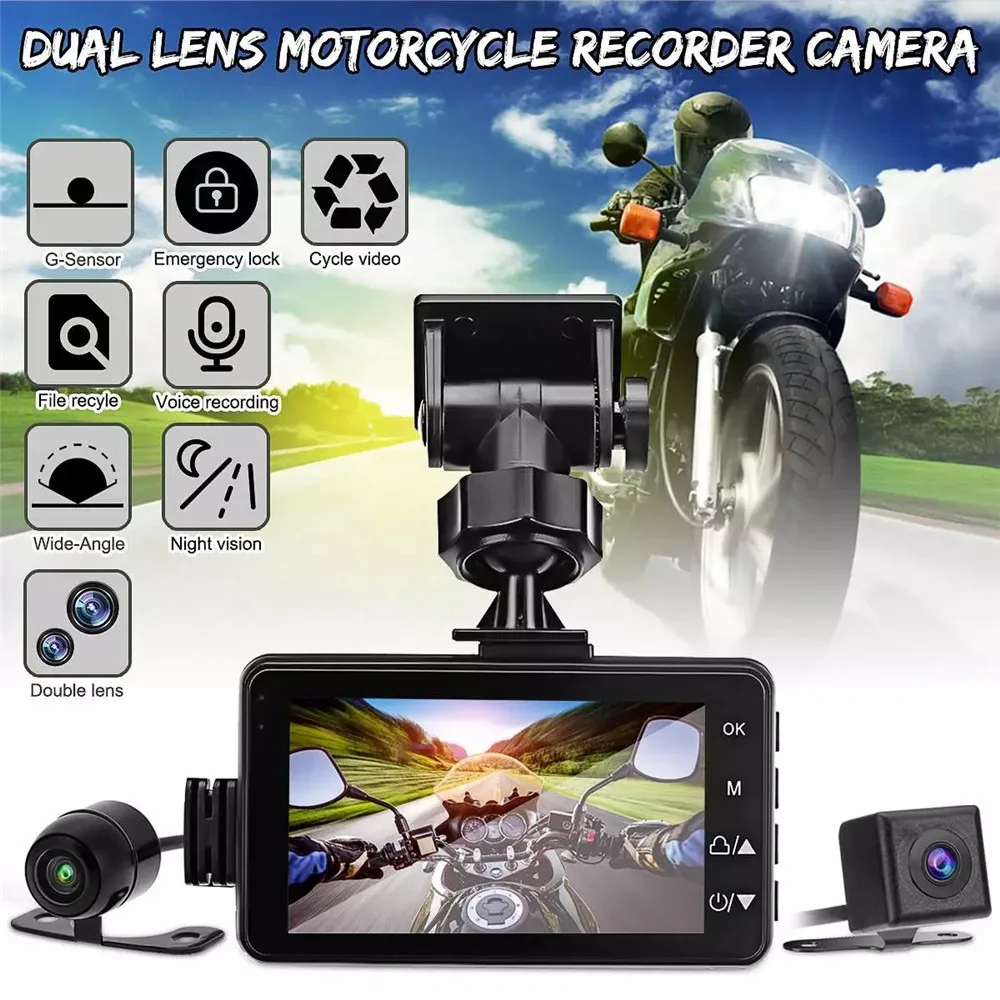 Motorcycle DVR 720P Motor Camera Dash Cam Dual-track Front Rear View Video Recorder Night Vision G-sensor Motobike Black Box