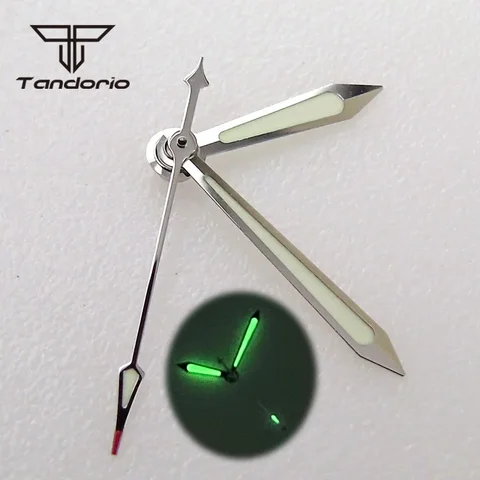 Серебристо-зеленые стрелки для часов Tandorio, совместимые с NH35 NH36 NH38