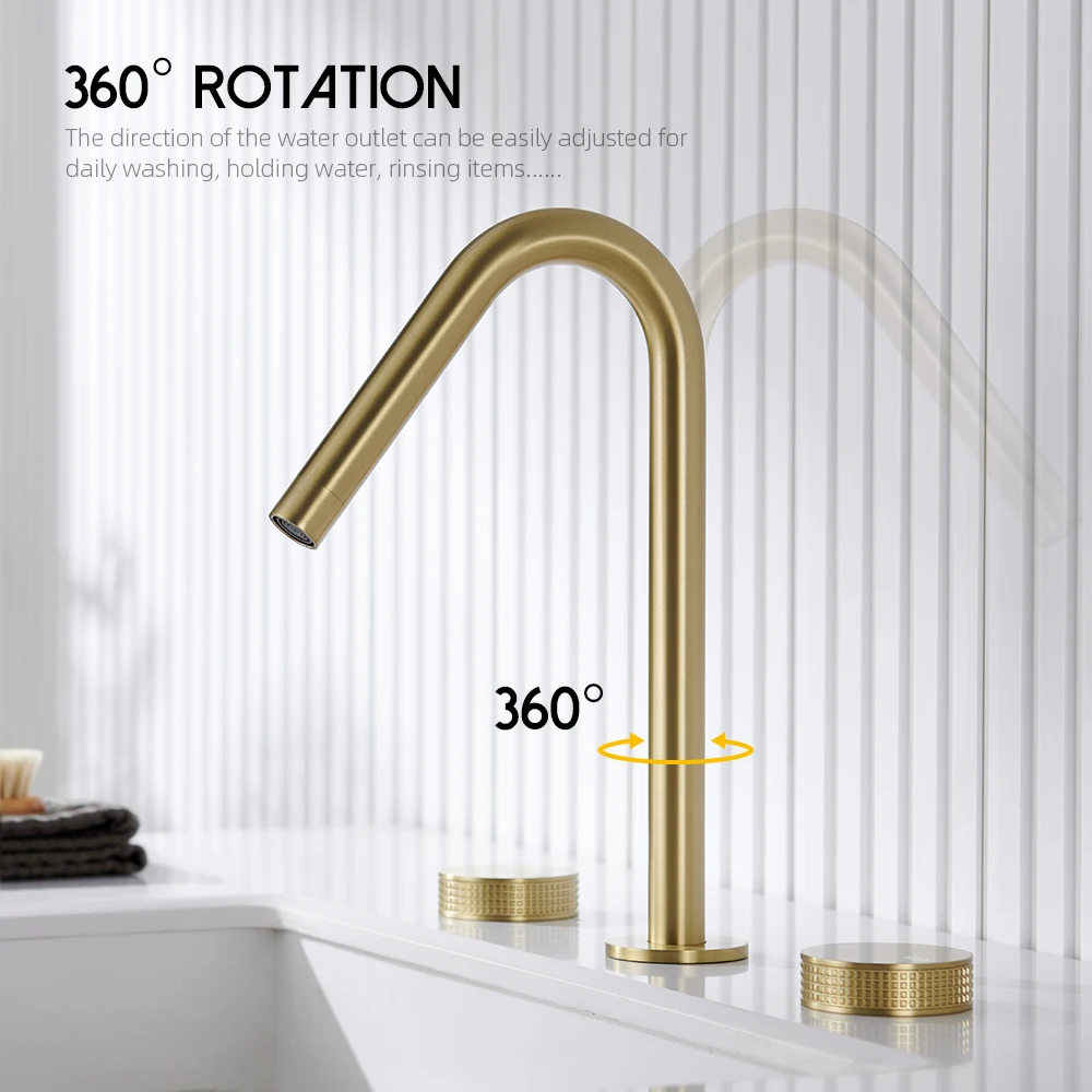 3 шт. Матовые золотой кран для раковины смеситель горячей и холодной воды