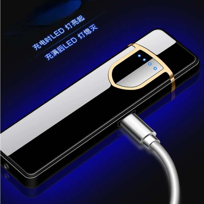 2022 USB зарядка сенсорный переключатель Двусторонняя Зажигалка Ветрозащитная