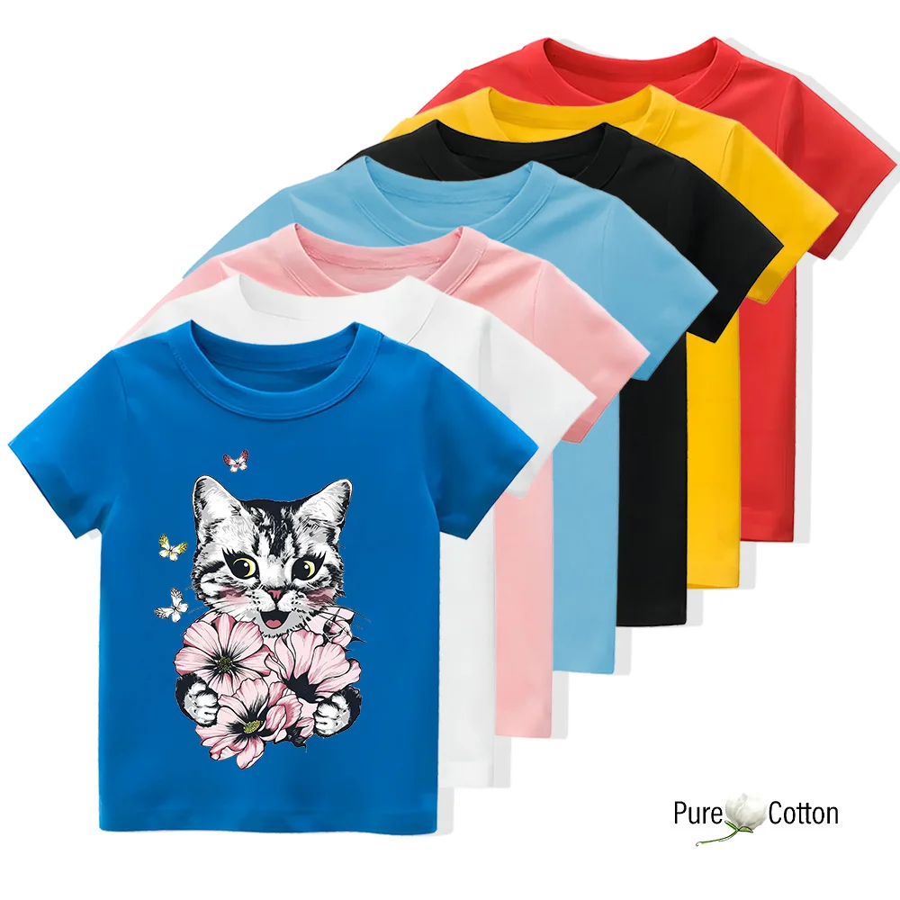 Детская летняя футболка на плечо с принтом непослушной маленькой кошки