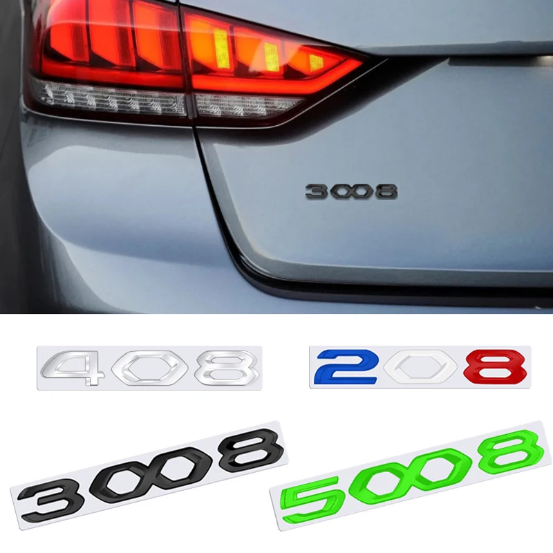 

Металлическая Наклейка на переднюю и заднюю панель автомобиля, наклейки на боковые кузова для Peugeot 208, 308, 408, 508, 2008, 3008, 4008, 5008, 3D буквы, значок, декоративная эмблема