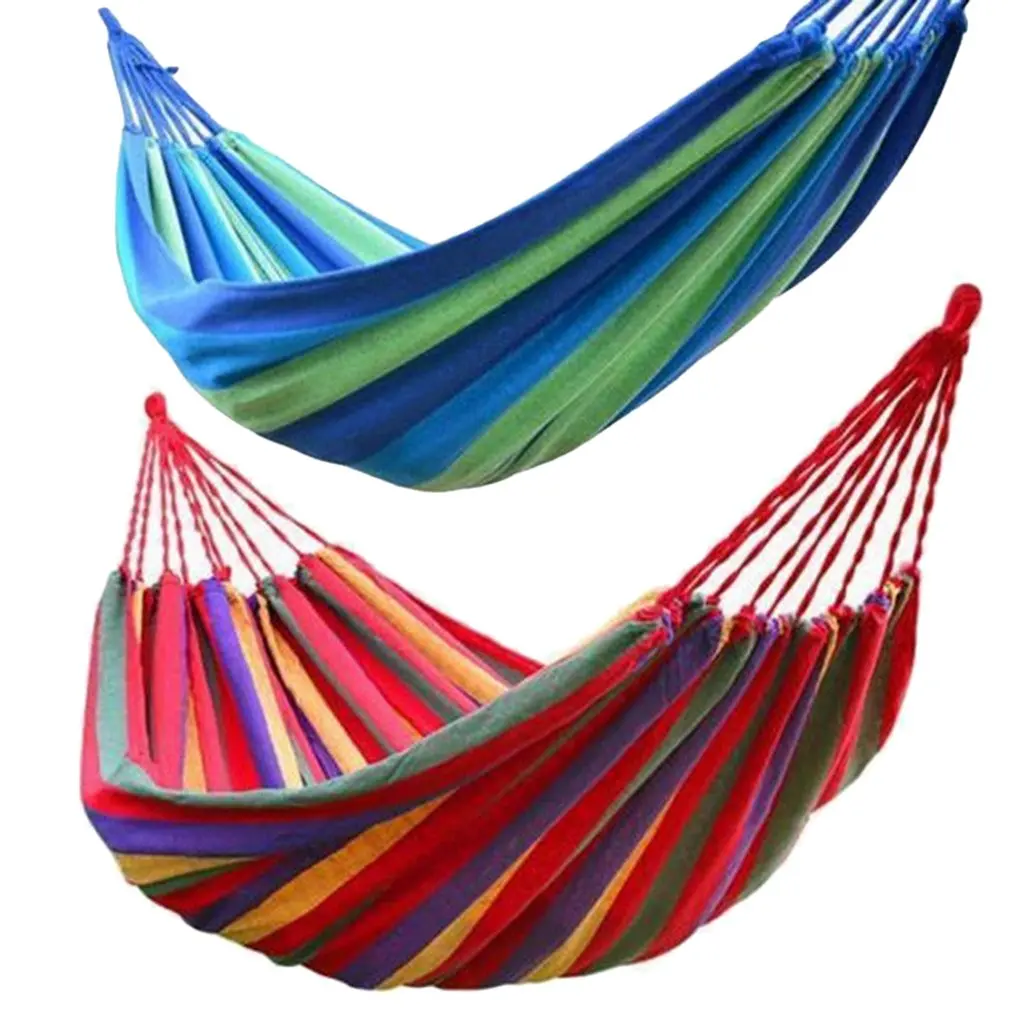 

280X80cm 2 Persons Striped Hammock Outdoor Leisure Bed Thickened Canvas Hanging Bed Sleeping Swing Hammock For Camping Hunting
