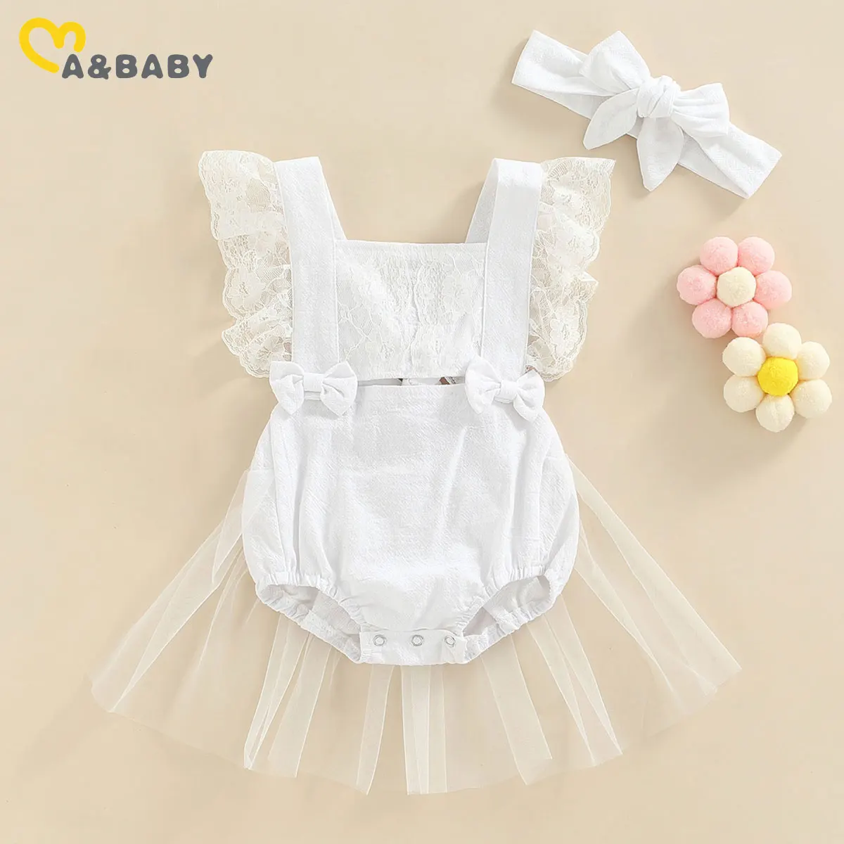 

ma&baby 0-18M Princess Newborn Infant Baby Girls Romper Lace Bow Jumpsuit Overalls Birthday Costumes Summer Clothing D01