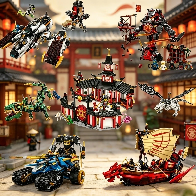 Конструктор City Movie Monastery Training Hall Ultra Dragon Golden Dragon с фигурками, игрушки для подарков на день рождения (art.: 3920da686804a) - 3920da686804a