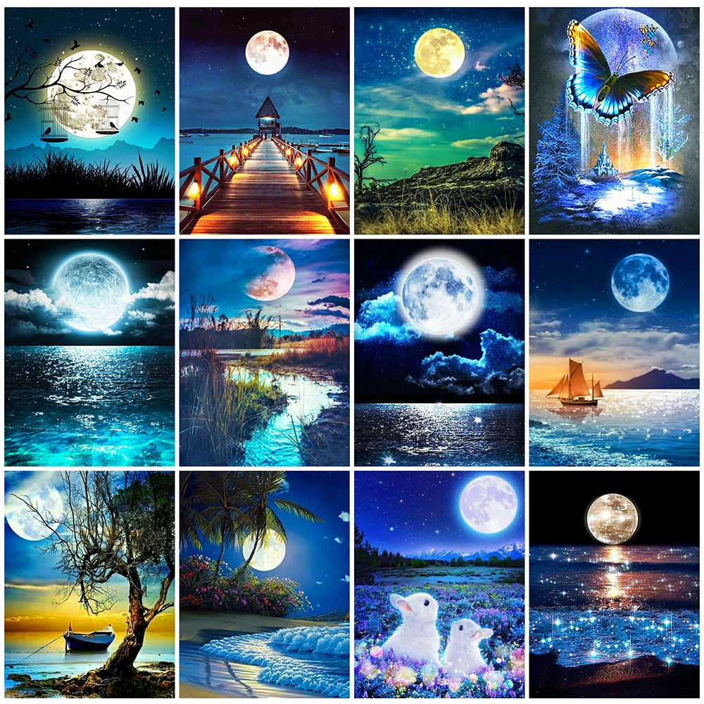 

EverShine алмазная живопись «Луна», вышивка крестиком, искусственная вышивка, квадратная 5D Вышивка, морская живопись «сделай сам», домашний дек...