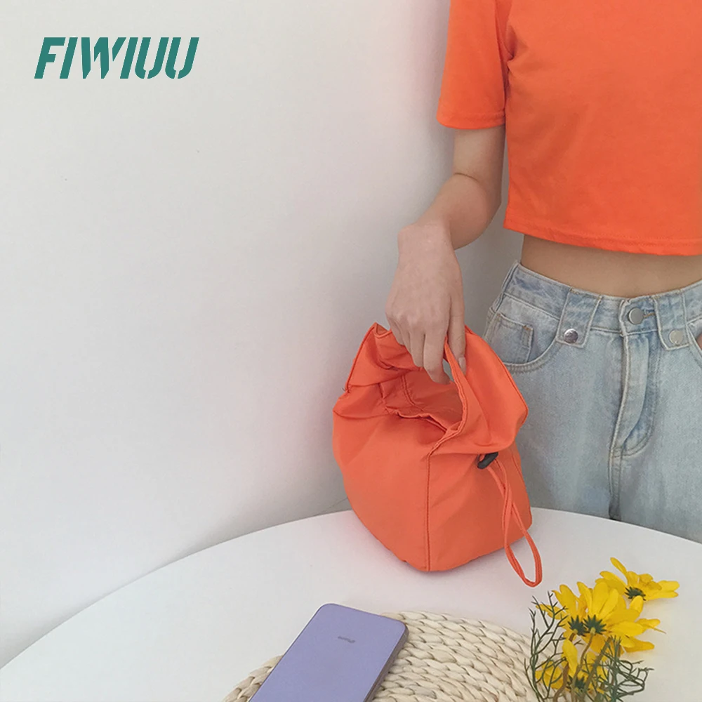 FIWIUU Women Pleated Drawstring Bag Handbag Hobo Purse Clutch Bag Macaron Frame Zipper Soft Clutch Pouch Waterproof Bag