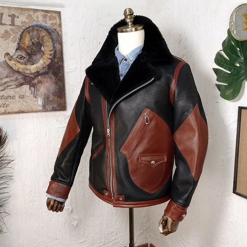 

Мужская Меховая куртка из 100% натуральной кожи, в стиле ретро