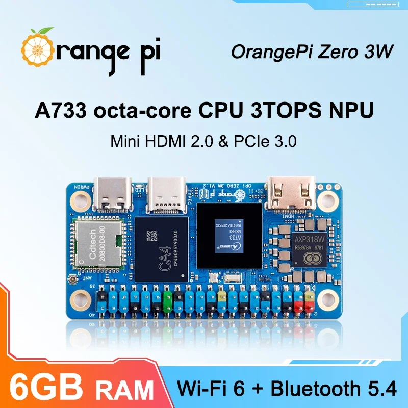Фото Orange Pi Zero3W 6G + вентилятор охлаждения + блок питания TypeC 5V3A, мини-ПК с LPDDR5, одноплатный компьютер Allwinner A733 №2