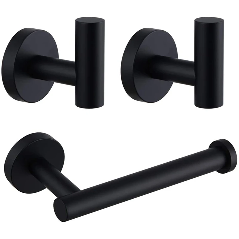 

Black Bathroom Accessories Kit 3 Pcs Bathroom Hardware Set Includes Toilet Paper Holder, Robe Towel Hooks