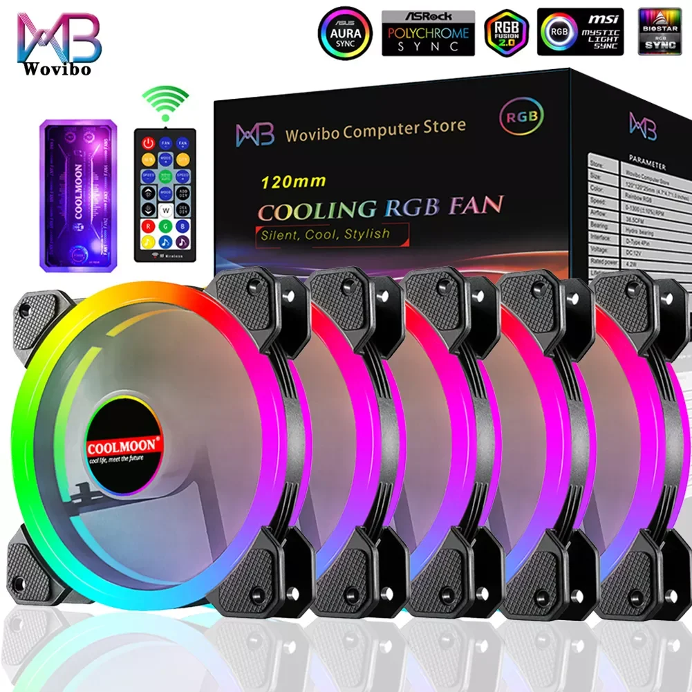 

120mm PC Computer Case Fan Cooling Cooler 6PIN Adjustable RGB Led 12cm Mute Ventilador 5V DC ARGB Fans Adjust Speed Aura Sync