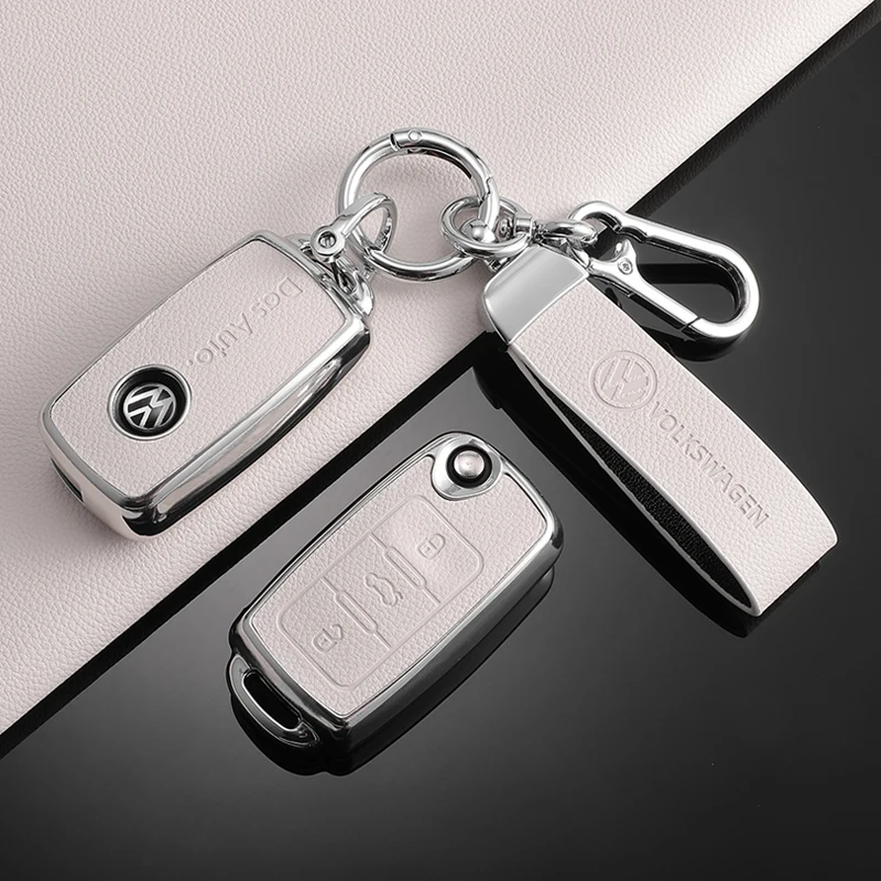 Фото Чехол для автомобильного ключа из кожи для Volkswagen VW Polo, Golf, Passat, Tiguan, Beetle, Caddy, T5, Up, Eos №5